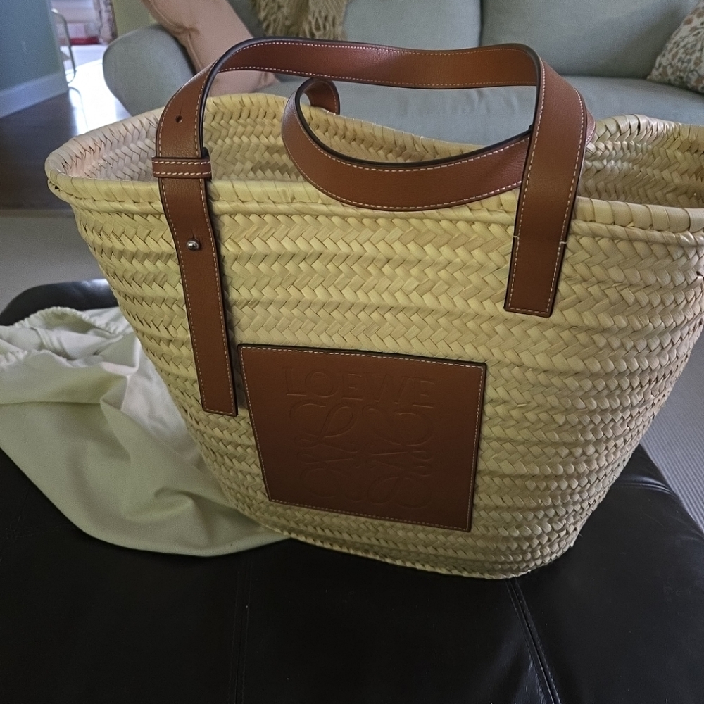 Loewe Tan and Brown Structured Basket Tote Bag